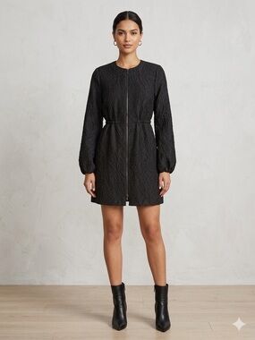 BCBGMaxAzria Black Textured Long-Sleeve Zip Dress